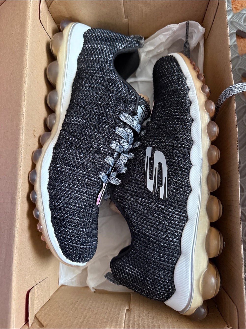 Skechers Black Knit Bubble Sole Slip-On Sneakers